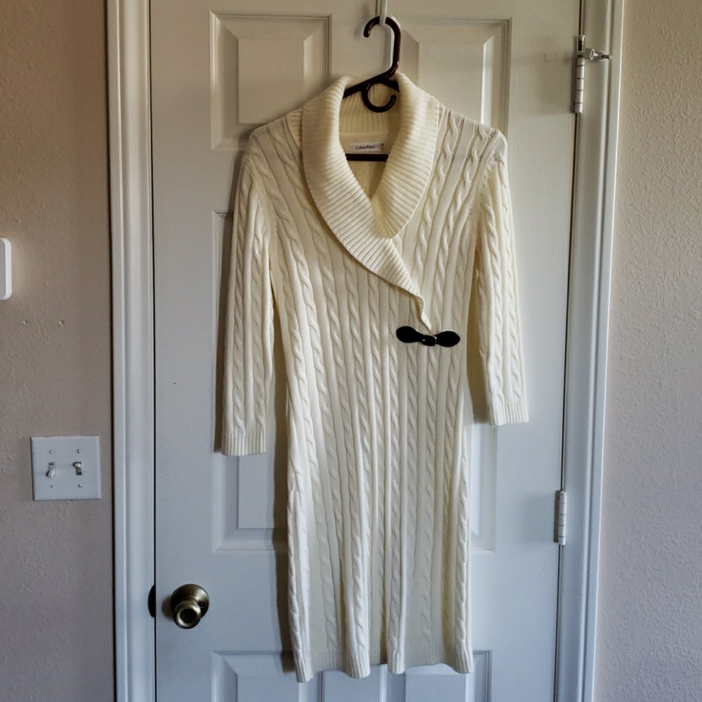 Clavin Klein Cream Sweater Dress Sz M